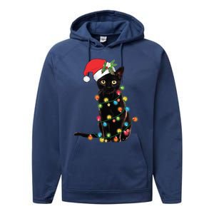 Black Cat Santa Tangled Up In Christmas Lights Gift Performance Fleece Hoodie