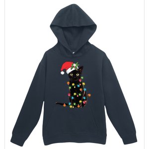 Black Cat Santa Tangled Up In Christmas Lights Gift Urban Pullover Hoodie