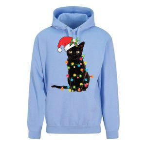 Black Cat Santa Tangled Up In Christmas Lights Gift Unisex Surf Hoodie