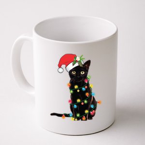 Black Cat Santa Tangled Up In Christmas Lights Gift Coffee Mug