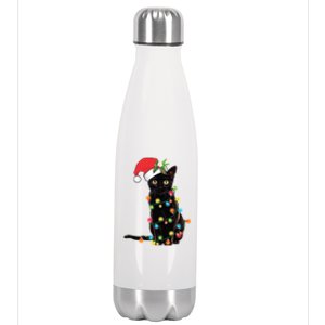 Black Cat Santa Tangled Up In Christmas Lights Gift Stainless Steel Insulated Water Bottle