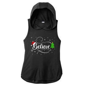 Believe Christmas Santa Holiday Ladies PosiCharge Tri-Blend Wicking Draft Hoodie Tank