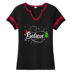 Believe Christmas Santa Holiday Ladies Halftime Notch Neck Tee