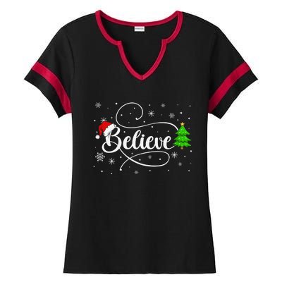 Believe Christmas Santa Holiday Ladies Halftime Notch Neck Tee