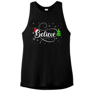 Believe Christmas Santa Holiday Ladies PosiCharge Tri-Blend Wicking Tank