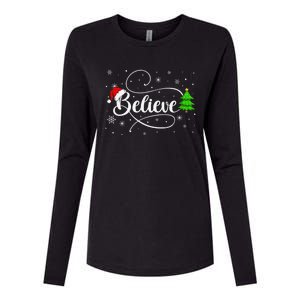 Believe Christmas Santa Holiday Womens Cotton Relaxed Long Sleeve T-Shirt