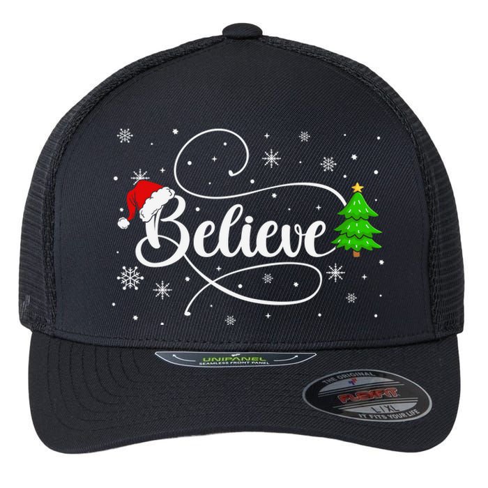 Believe Christmas Santa Holiday Flexfit Unipanel Trucker Cap