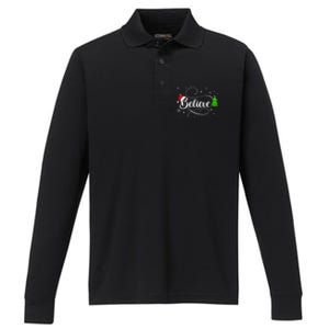 Believe Christmas Santa Holiday Performance Long Sleeve Polo