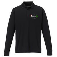 Believe Christmas Santa Holiday Performance Long Sleeve Polo