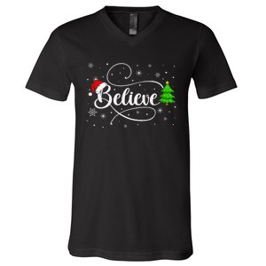 Believe Christmas Santa Holiday V-Neck T-Shirt