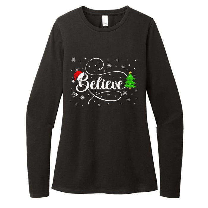 Believe Christmas Santa Holiday Womens CVC Long Sleeve Shirt