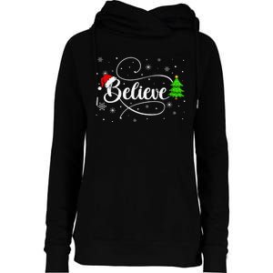 Believe Christmas Santa Holiday Womens Funnel Neck Pullover Hood