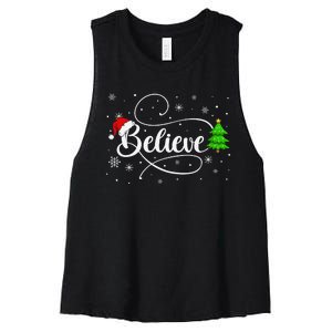 Believe Christmas Santa Holiday Women's Racerback Cropped Tank