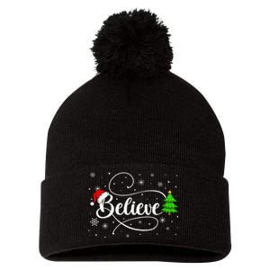 Believe Christmas Santa Holiday Pom Pom 12in Knit Beanie