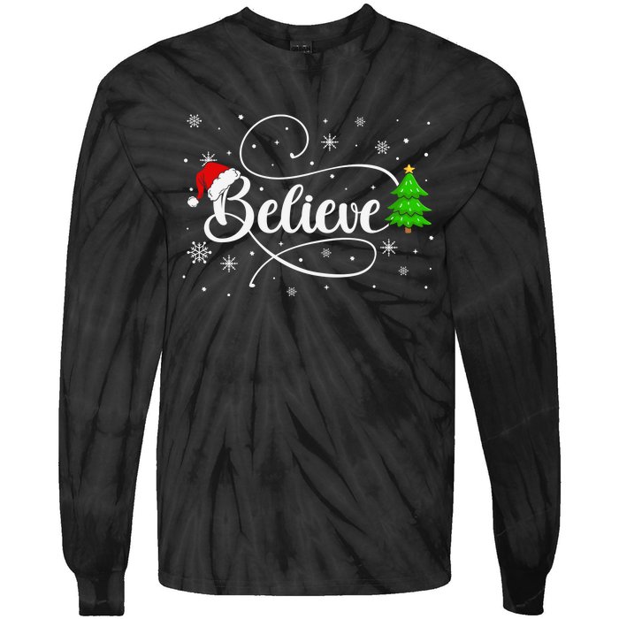 Believe Christmas Santa Holiday Tie-Dye Long Sleeve Shirt