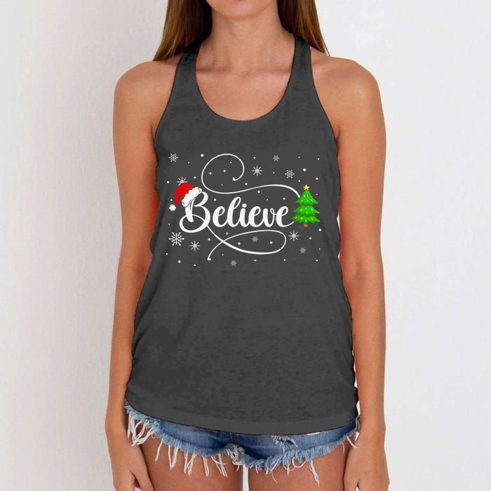 Believe Christmas Santa Holiday Women's Knotted Racerback Tank