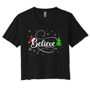 Believe Christmas Santa Holiday Women's Crop Top Tee