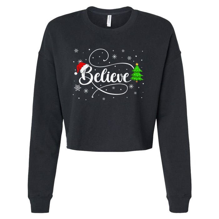 Believe Christmas Santa Holiday Cropped Pullover Crew