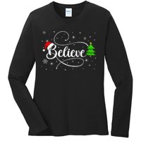 Believe Christmas Santa Holiday Ladies Long Sleeve Shirt