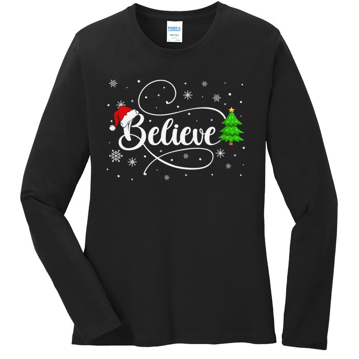 Believe Christmas Santa Holiday Ladies Long Sleeve Shirt