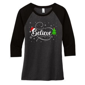 Believe Christmas Santa Holiday Women's Tri-Blend 3/4-Sleeve Raglan Shirt