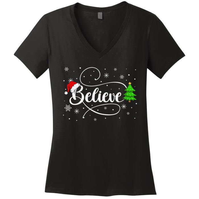 Believe Christmas Santa Holiday Women's V-Neck T-Shirt