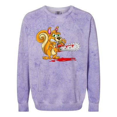 Bloody Chainsaw Spooky Halloween Gift Idea Squirrel Colorblast Crewneck Sweatshirt