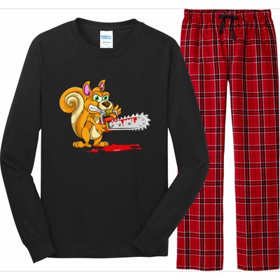 Bloody Chainsaw Spooky Halloween Gift Idea Squirrel Long Sleeve Pajama Set