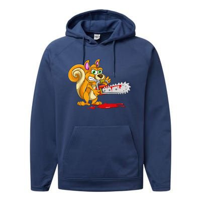 Bloody Chainsaw Spooky Halloween Gift Idea Squirrel Performance Fleece Hoodie