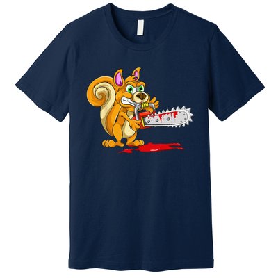 Bloody Chainsaw Spooky Halloween Gift Idea Squirrel Premium T-Shirt