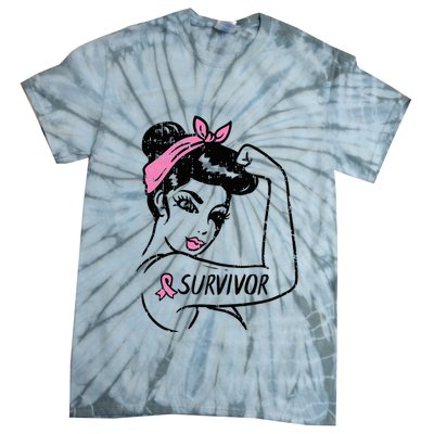 Breast Cancer Survivor Rosie Riveter Pink Awareness Tie-Dye T-Shirt