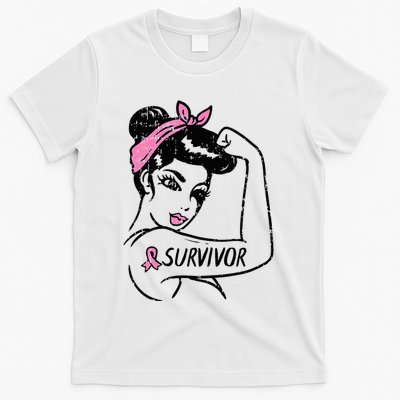 Breast Cancer Survivor Rosie Riveter Pink Awareness T-Shirt