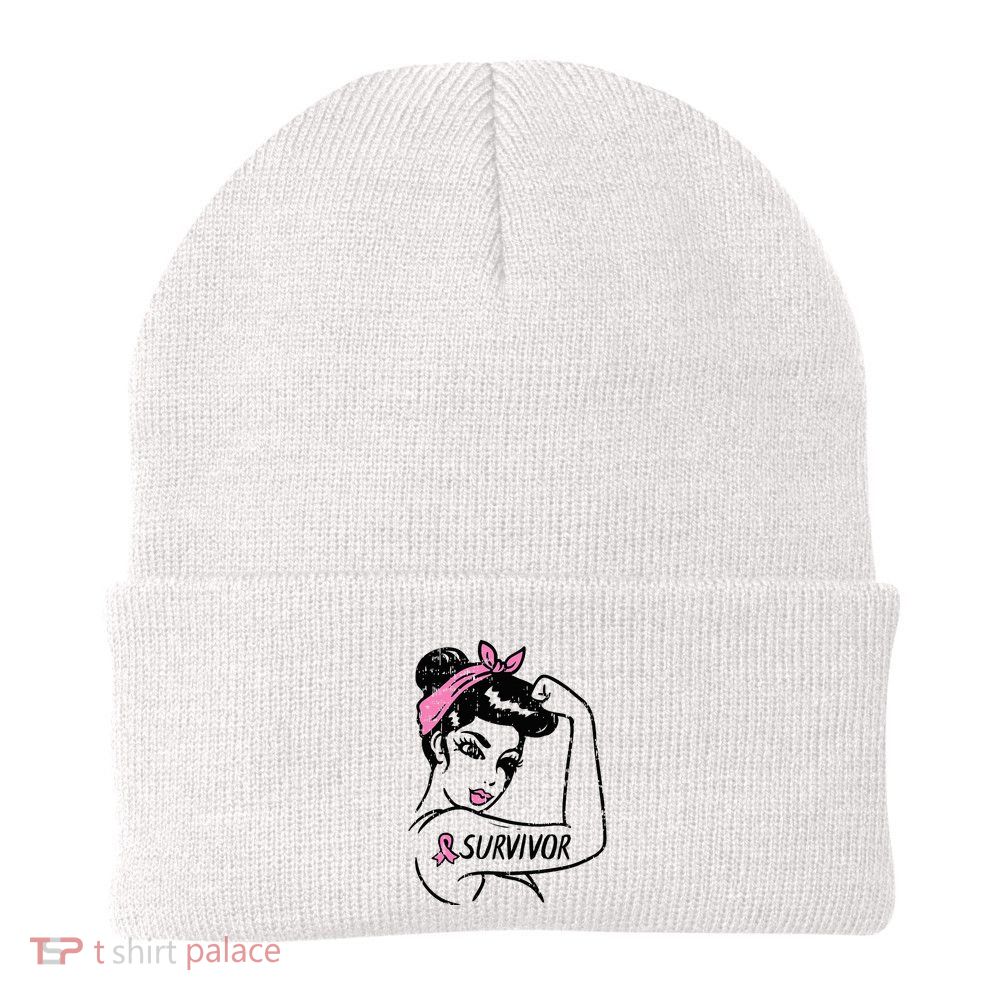 Breast Cancer Survivor Rosie Riveter Pink Awareness Beanie