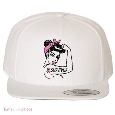Breast Cancer Survivor Rosie Riveter Pink Awareness Wool Snapback Cap