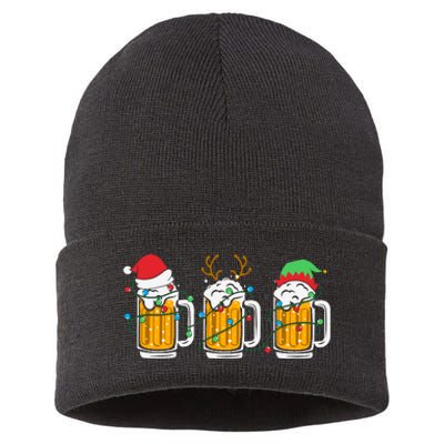 Beer Christmas Santa Reinbeer Christmas Light Sustainable Knit Beanie