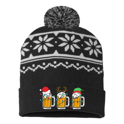 Beer Christmas Santa Reinbeer Christmas Light USA-Made Snowflake Beanie