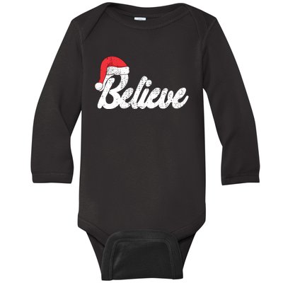 Believe Christmas Santa Holiday Vintage Retro Baby Long Sleeve Bodysuit