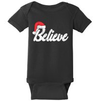 Believe Christmas Santa Holiday Vintage Retro Baby Bodysuit