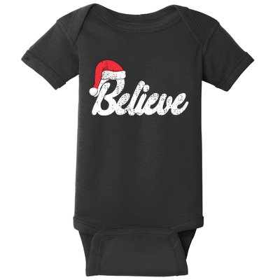 Believe Christmas Santa Holiday Vintage Retro Baby Bodysuit