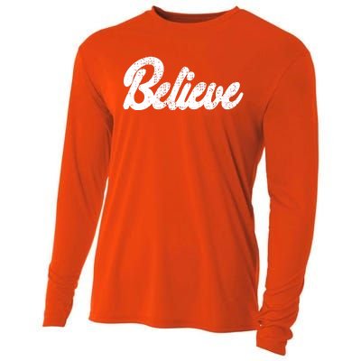 Believe Christmas Santa Holiday Vintage Retro Cooling Performance Long Sleeve Crew