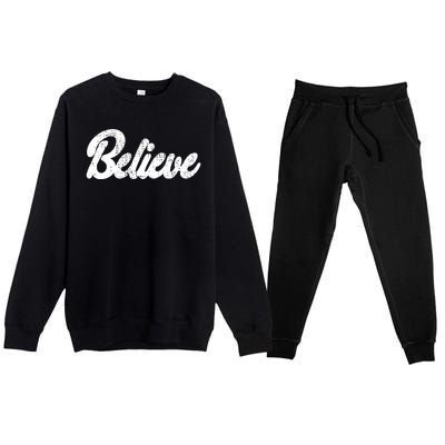 Believe Christmas Santa Holiday Vintage Retro Premium Crewneck Sweatsuit Set