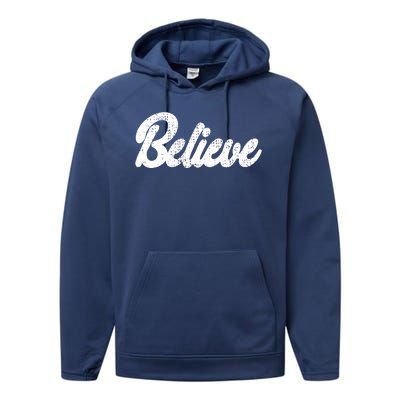 Believe Christmas Santa Holiday Vintage Retro Performance Fleece Hoodie