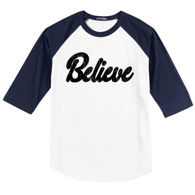 Believe Christmas Santa Holiday Vintage Retro Baseball Sleeve Shirt