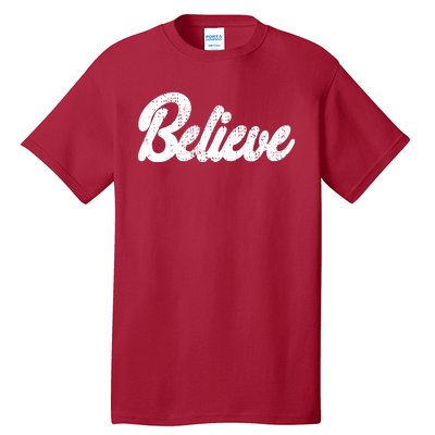 Believe Christmas Santa Holiday Vintage Retro Tall T-Shirt