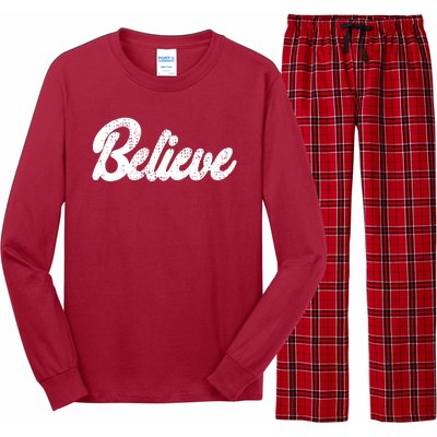 Believe Christmas Santa Holiday Vintage Retro Long Sleeve Pajama Set