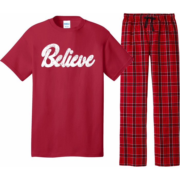 Believe Christmas Santa Holiday Vintage Retro Pajama Set