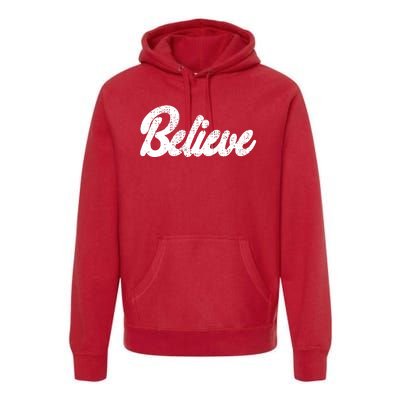 Believe Christmas Santa Holiday Vintage Retro Premium Hoodie