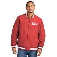 Believe Christmas Santa Holiday Vintage Retro Insulated Varsity Jacket