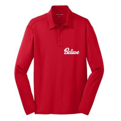 Believe Christmas Santa Holiday Vintage Retro Silk Touch Performance Long Sleeve Polo