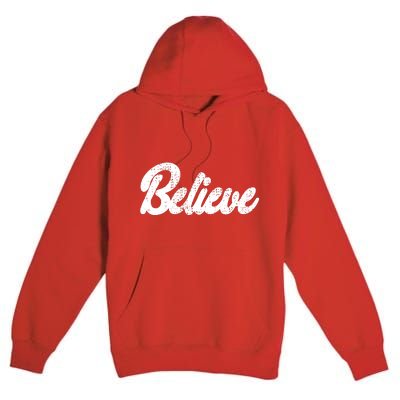 Believe Christmas Santa Holiday Vintage Retro Premium Pullover Hoodie